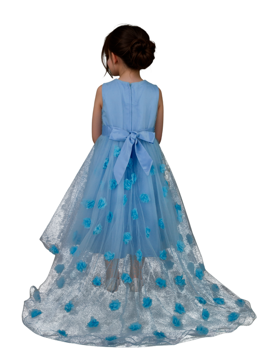Vestido Infantil Azul Cielo con Bordado Floral y Flores 3D | Roco Atelier