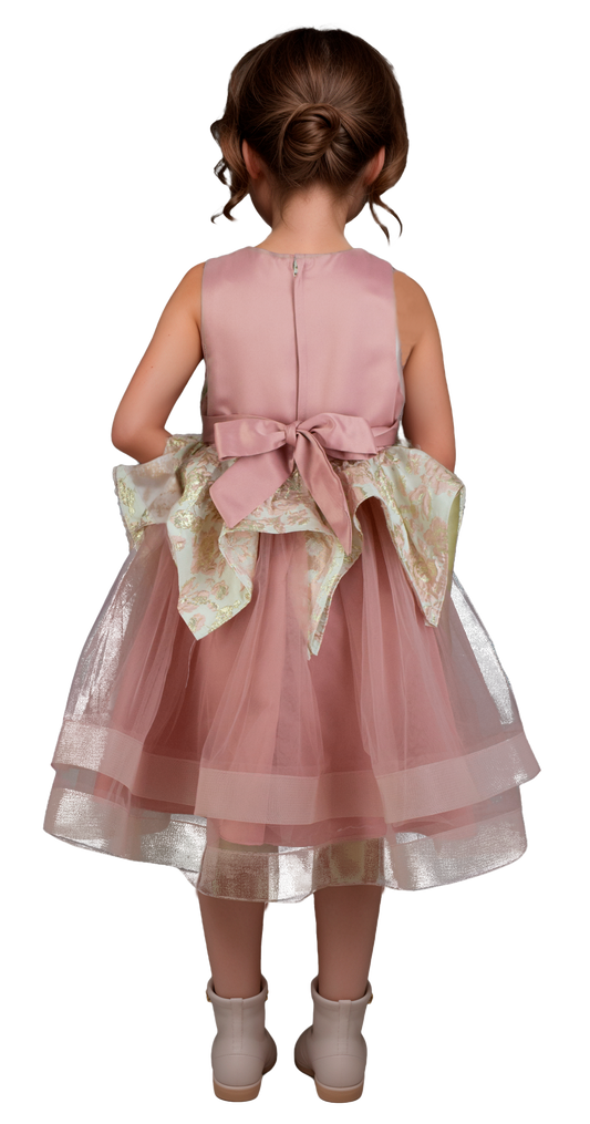 Vestido Niña Rosa Palo con Aplicaciones y Falda de Tul Esponjosa