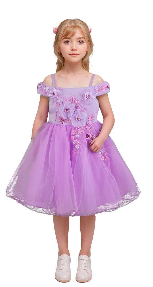 Vestido Infantil Lila con Bordado - Niña