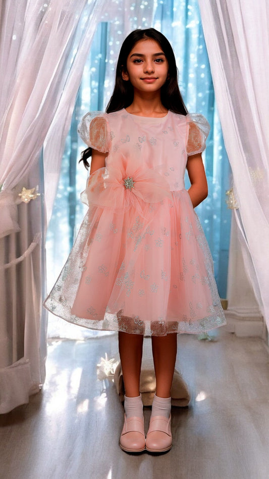 Vestido Bebé Salmón de Tul con Glitter - Niña
