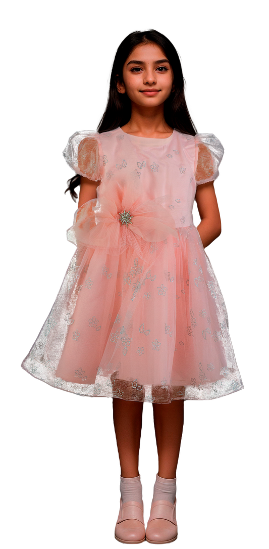 Vestido Bebé Salmón de Tul con Glitter - Niña