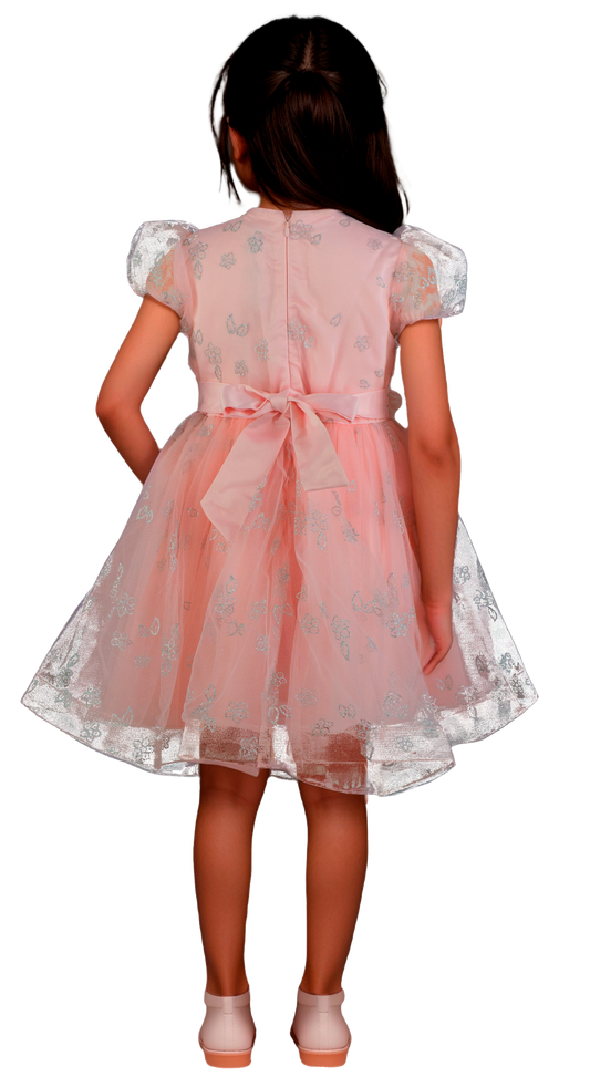Vestido Bebé Salmón de Tul con Glitter - Niña