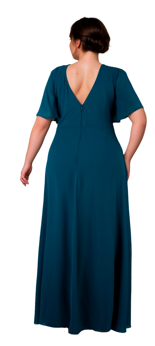Vestido Chifón Turquesa Tallas Extras con Mangas Abiertas 3/4 | XL-3XL