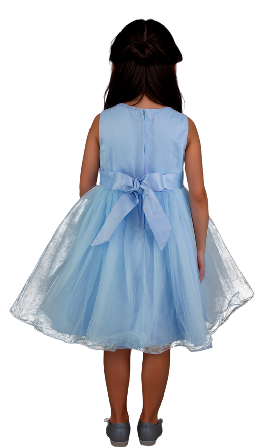 Vestido Infantil Azul Cielo con Bordado y Tul - Niña