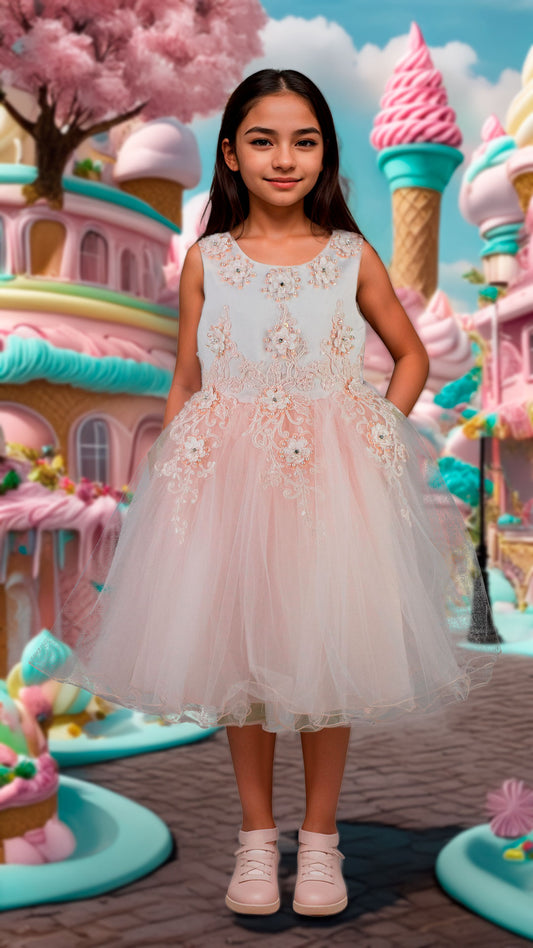 Vestido Infantil Blush con Bordados para Ocasiones Especiales | Roco Atelier