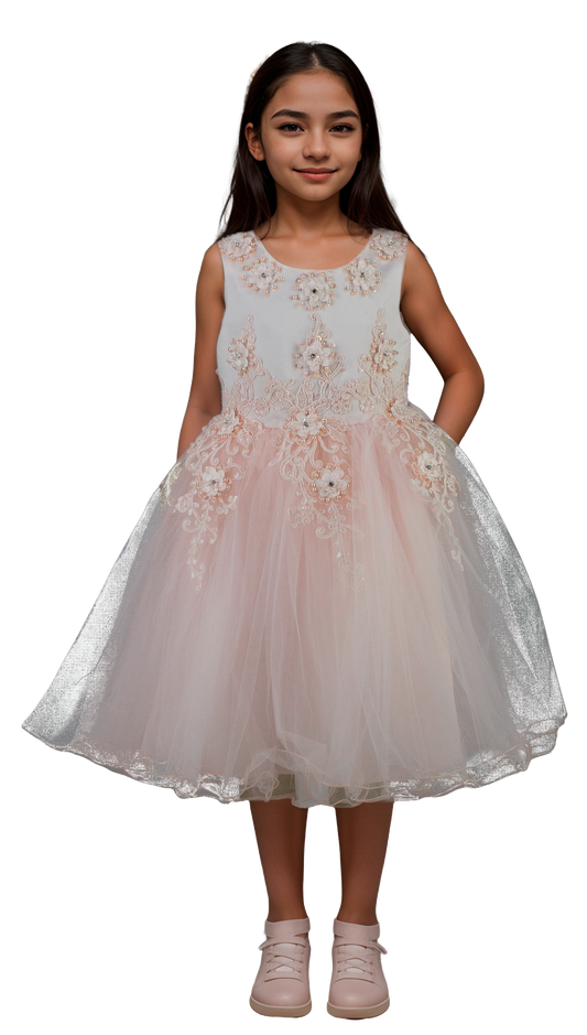 Vestido Infantil Blush con Bordados para Ocasiones Especiales | Roco Atelier