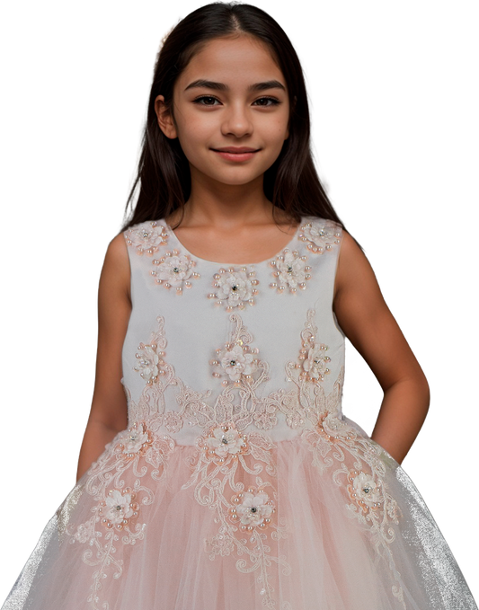 Vestido Infantil Blush con Bordados para Ocasiones Especiales | Roco Atelier