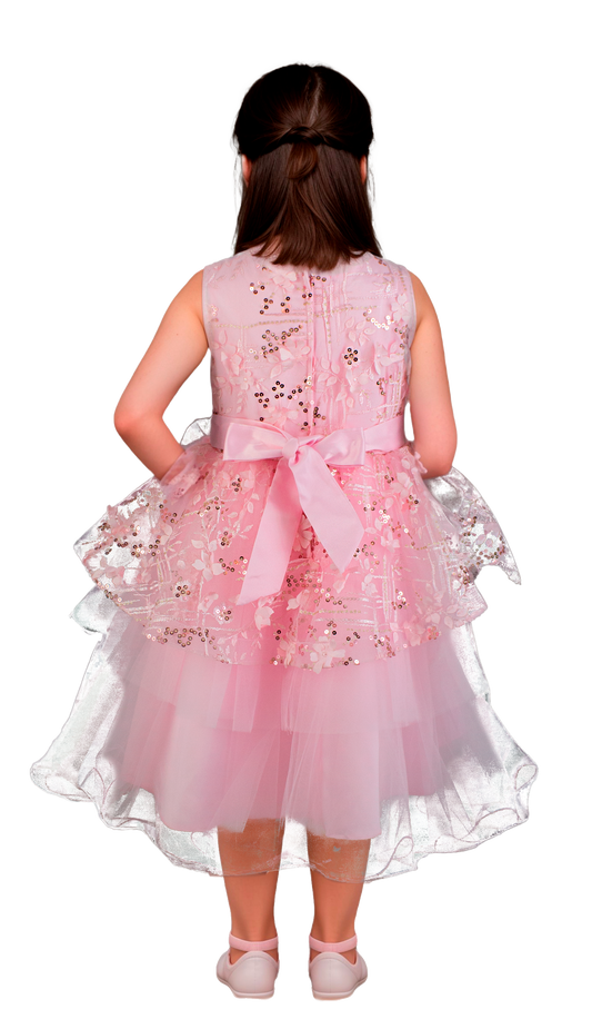 Vestido Infantil Rosa Barbie con Bordado y Tul - Niña