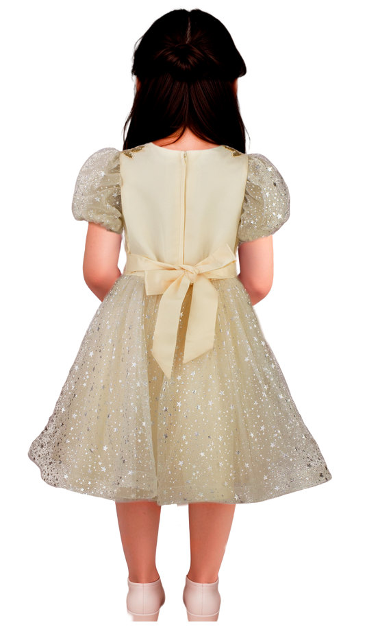Vestido Infantil Dorado con Estrellas y Mangas Bombachas | Roco Atelier