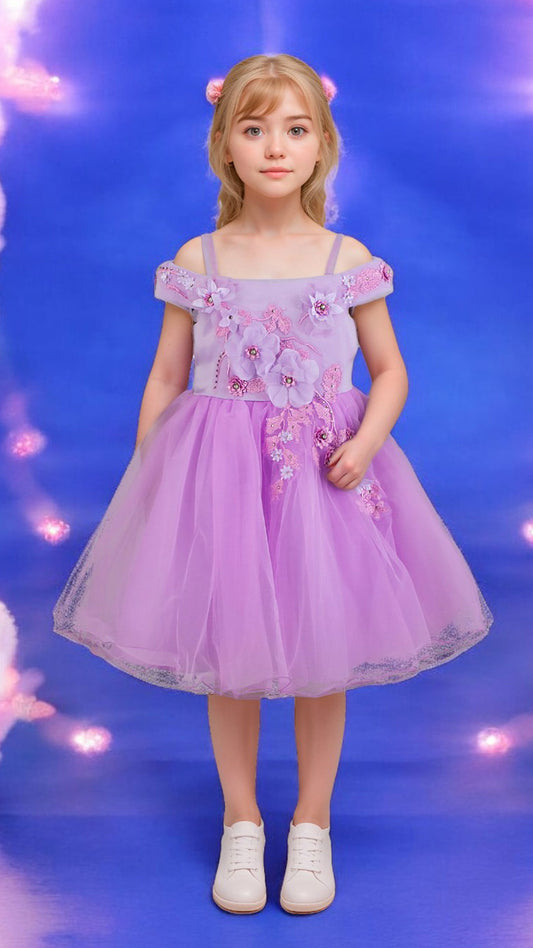 Vestido Infantil Lila con Bordado - Niña