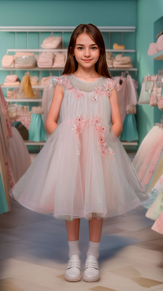 Vestido Niña con Bordado y Aplicaciones en el Pecho