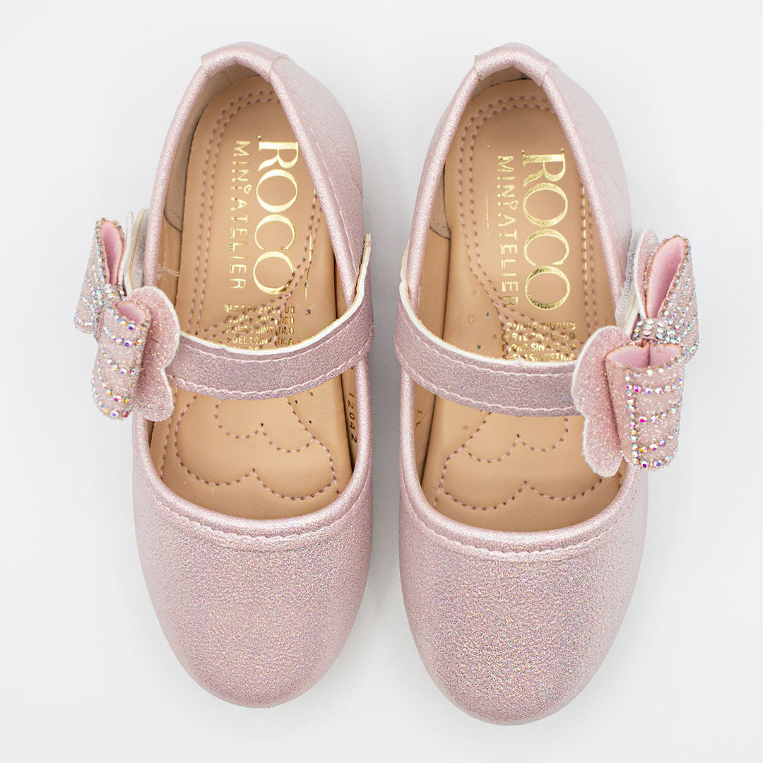 Zapatillas Rosa Tornasol con Velcro y Moño de Cristales para Niña Tallas 13-26