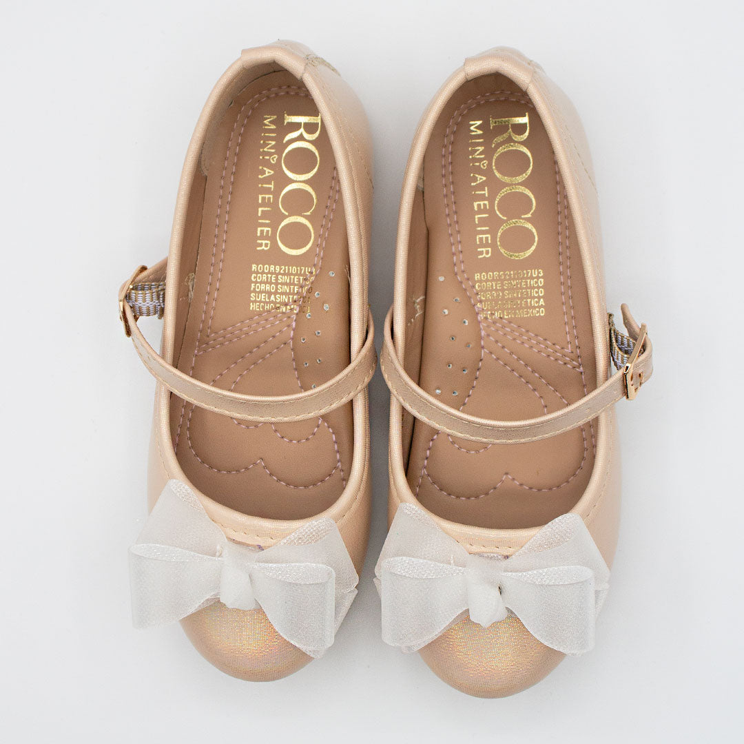 Zapatillas Oro Tornasol con Moño Frontal para Niña Tallas 13-24