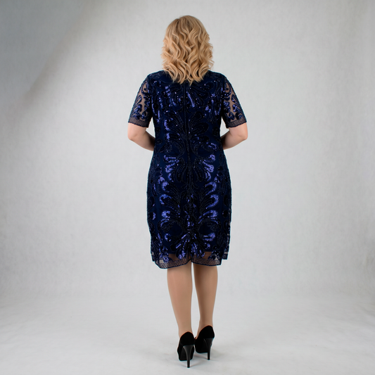 Vestido Midi con Bordado | Manga Corta