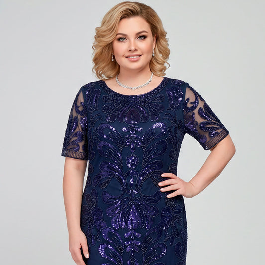 Vestido Midi con Bordado | Manga Corta