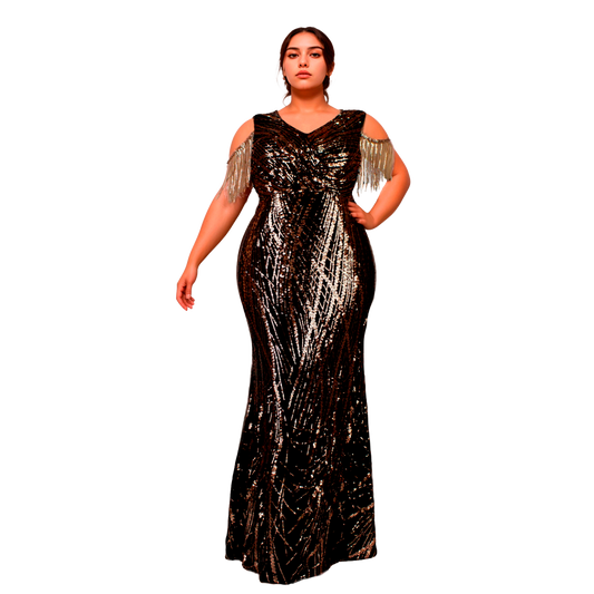 Vestido de Noche Sirena Lentejuelas Oro Rosa Tallas Extra 1XL-4XL