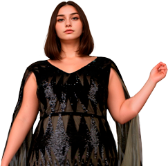 Vestido de Noche Negro con Lentejuelas Manga Larga Escote en V L-4XL