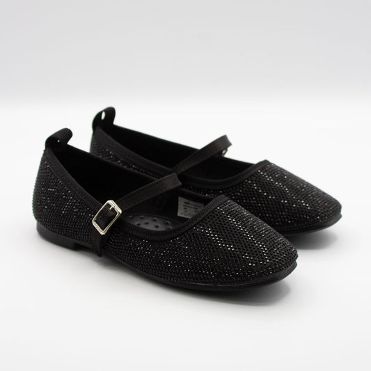 Zapatillas Negras Punta Cuadrada con Pedrería para Niña Tallas 15-24