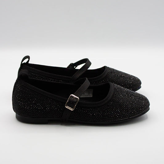 Zapatillas Negras Punta Cuadrada con Pedrería para Niña Tallas 15-24