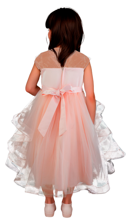 Vestido Infantil Salmón con Bordado y Tul - Niña