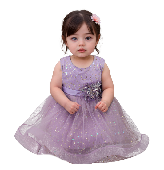 Vestido Bebé Lila con Pedrería y Tul Bordado | Roco Atelier