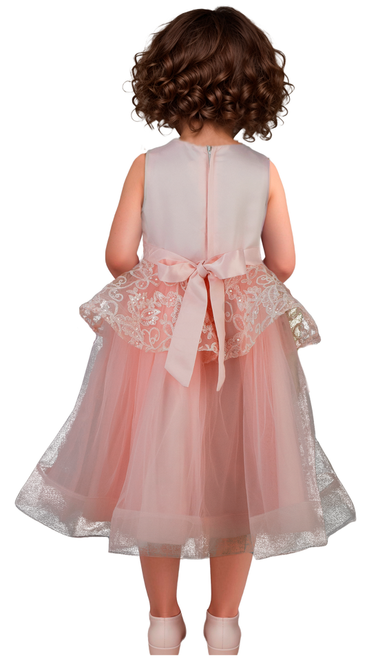 Vestido Infantil Coral con Bordados y Encaje | Roco Atelier