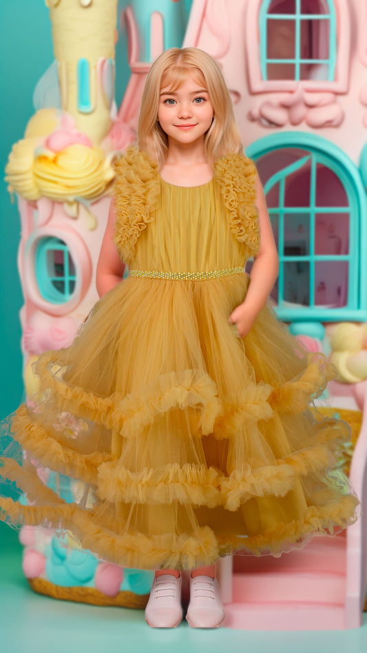 Vestido Infantil Amarillo de Tul con Falda Pomposa | Roco Atelier