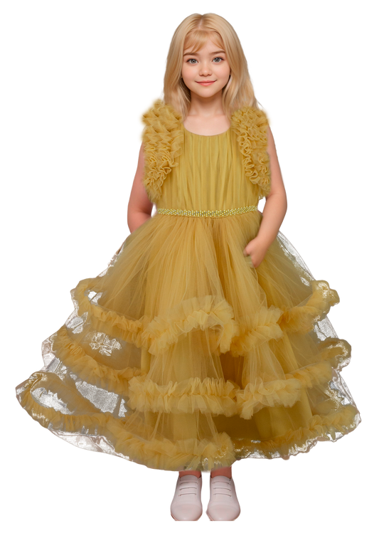 Vestido Infantil Amarillo de Tul con Falda Pomposa | Roco Atelier