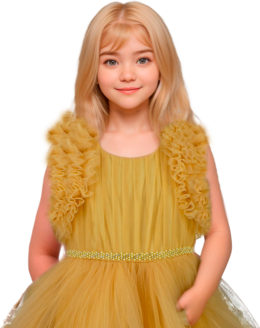 Vestido Infantil Amarillo de Tul con Falda Pomposa | Roco Atelier