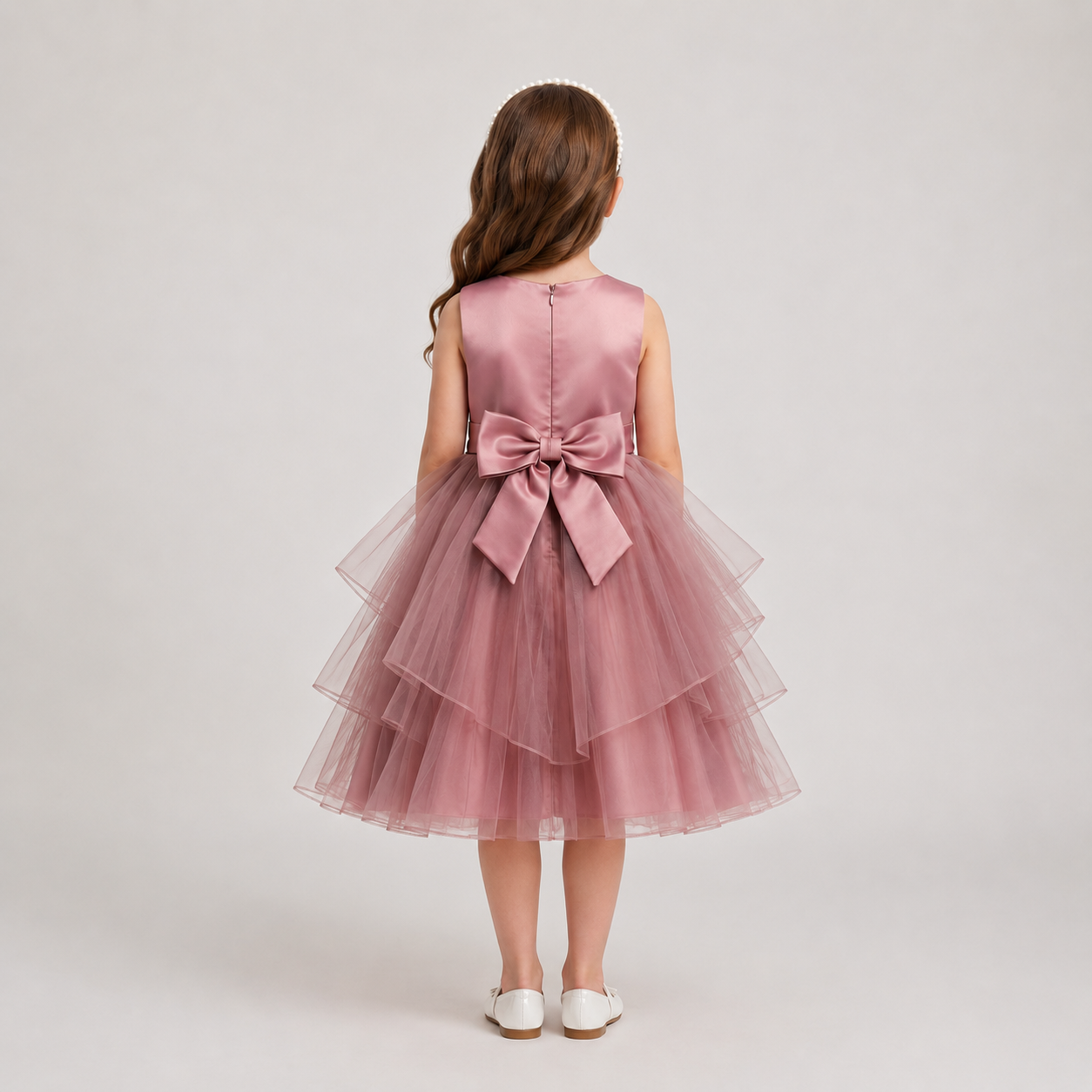 Vestido de Niña con Aplicaciones Color Mauve