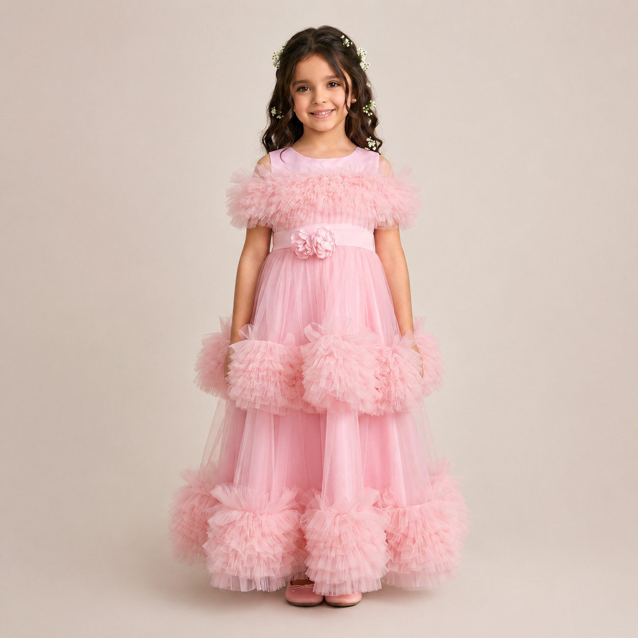 Pink Puffy Girls' Dress for Parties and Events