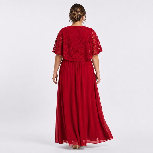 Vestido Tallas Extras Chiffon con Encaje y Aplicación en Cintura | XL 2XL 3XL