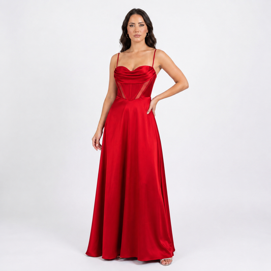Sweetheart Neck Dress with Corset, Sheer Panels, and Full Skirt Sizes M-XL
