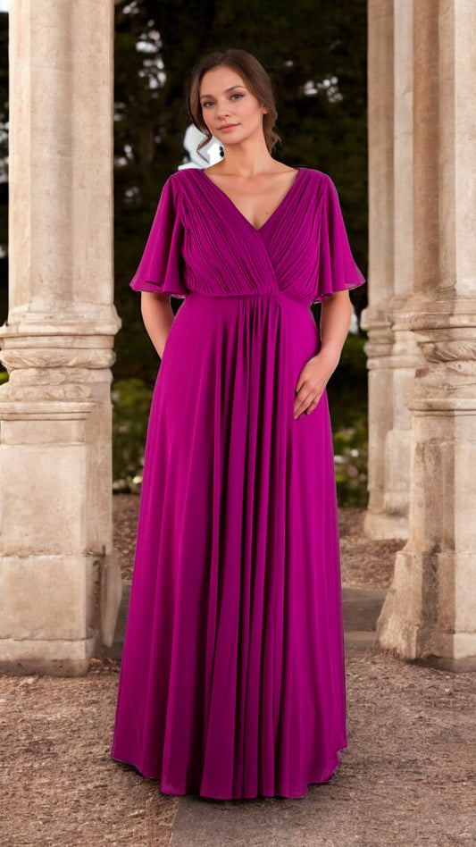 Vestido de Chiffon Bugambilia Manga Acampanada Curvy - Tallas Extra