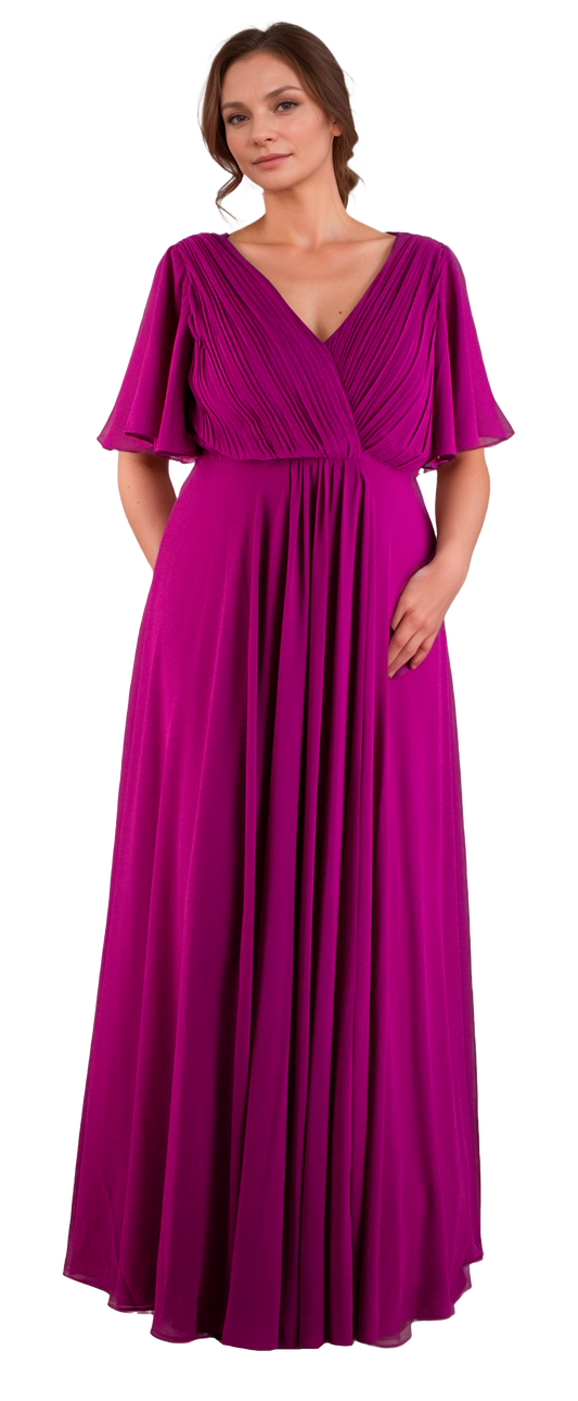 Vestido de Chiffon Bugambilia Manga Acampanada Curvy - Tallas Extra