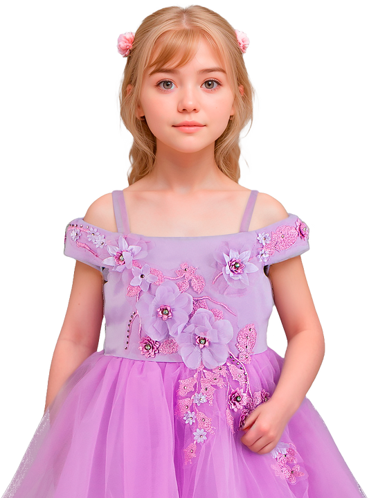 Vestido Infantil Lila con Bordado - Niña