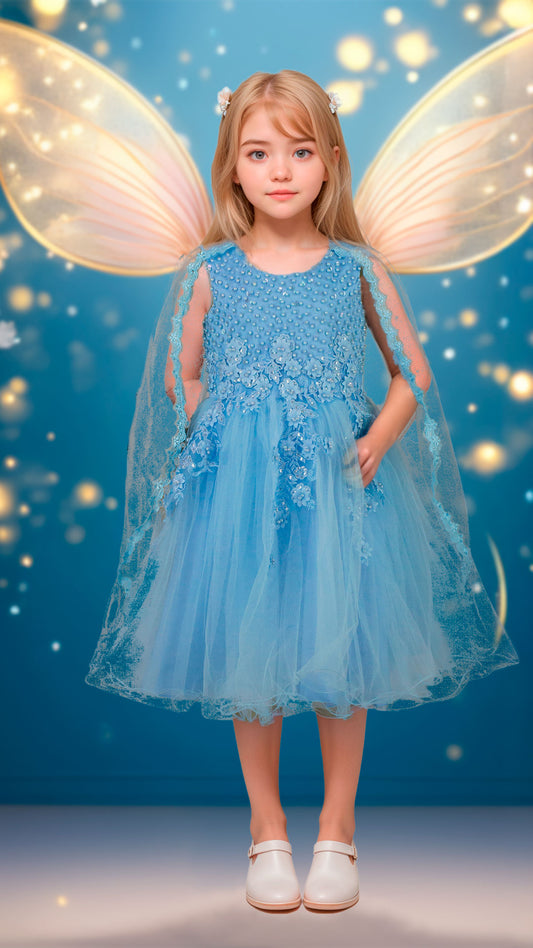 Vestido Infantil Azul Cielo con Bordados para Ocasiones Especiales | Roco Atelier