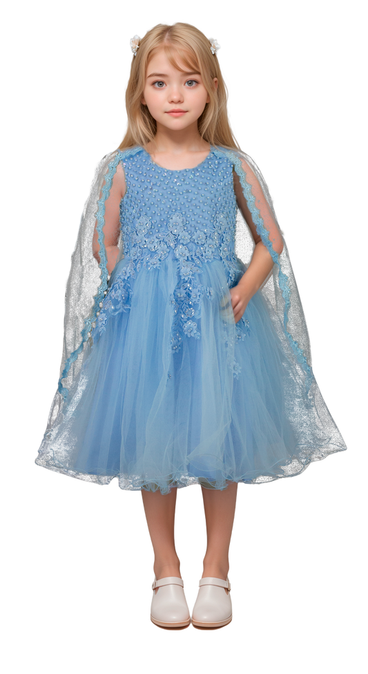Vestido Infantil Azul Cielo con Bordados para Ocasiones Especiales | Roco Atelier