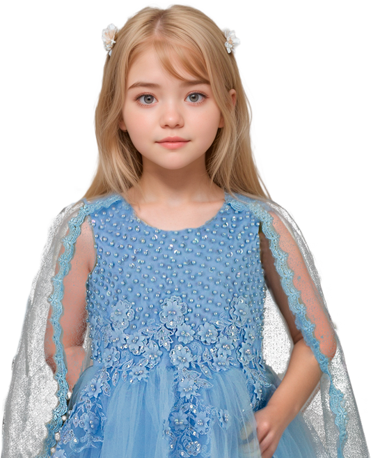 Vestido Infantil Azul Cielo con Bordados para Ocasiones Especiales | Roco Atelier