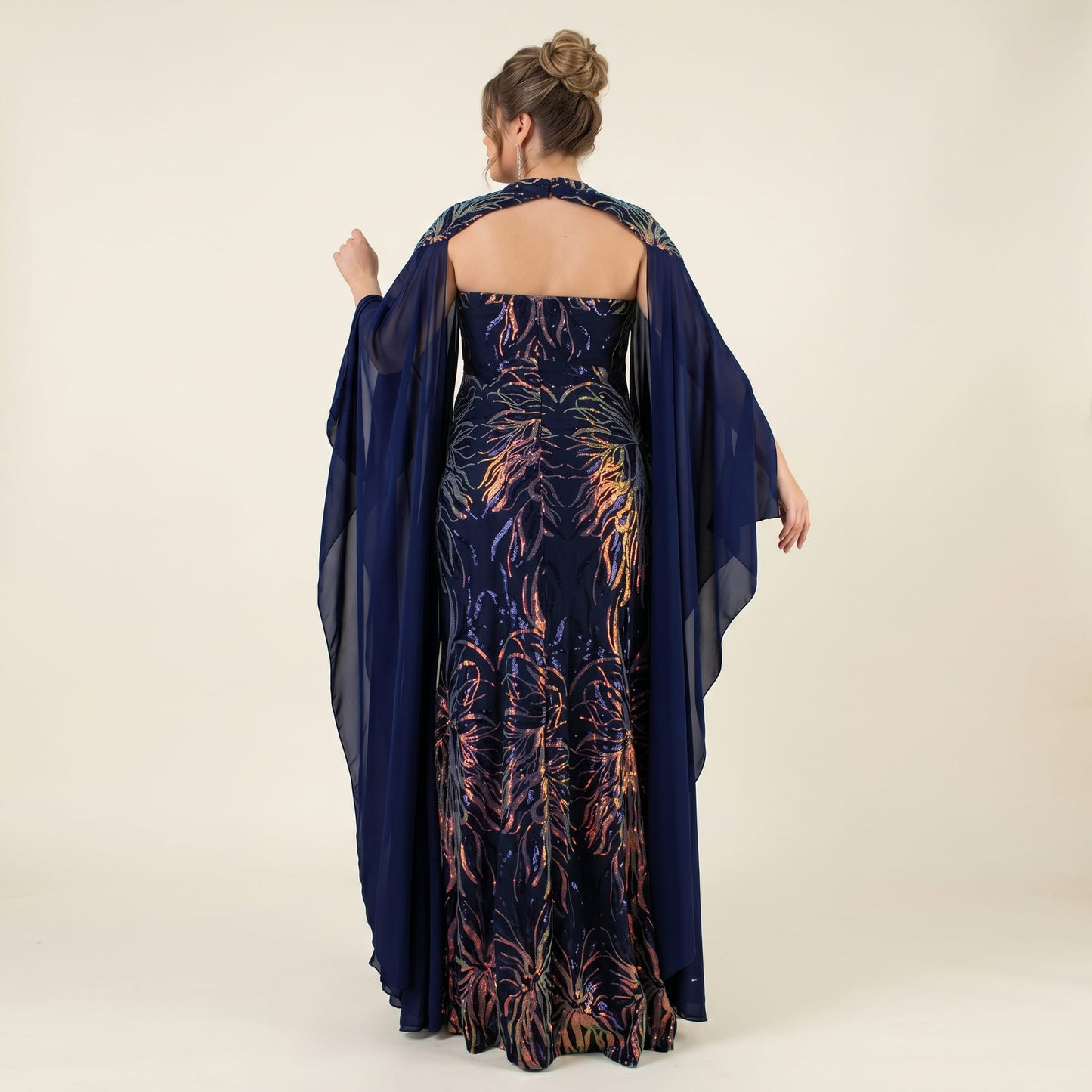 Vestido Sirena Lentejuelas Iridiscentes Azul Marino