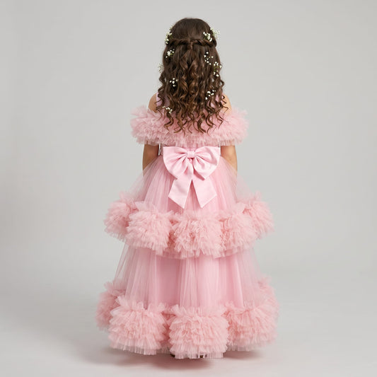 Vestido Infantil Rosa Pomposo para Ocasiones Especiales