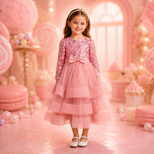 Vestido Infantil Rosa con Lentejuelas y Falda de Tul | Roco Atelier