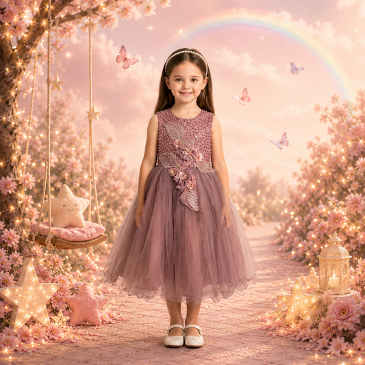 Vestido de Tul Mauve con Detalles para Niña Tallas 12-20