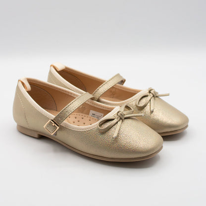 Zapatillas Oro Tornasol con Moño y Correa para Niña Tallas 15-26