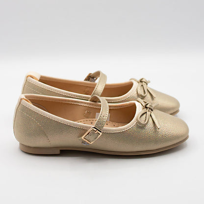 Zapatillas Oro Tornasol con Moño y Correa para Niña Tallas 15-26