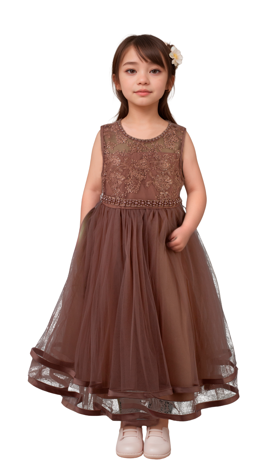 Vestido Infantil Mauve con Bordado y Falda de Tul | Roco Atelier