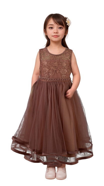 Vestido Infantil Mauve con Bordado y Falda de Tul | Roco Atelier