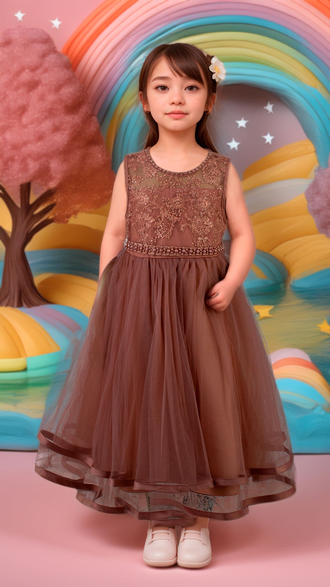Vestido Infantil Mauve con Bordado y Falda de Tul | Roco Atelier