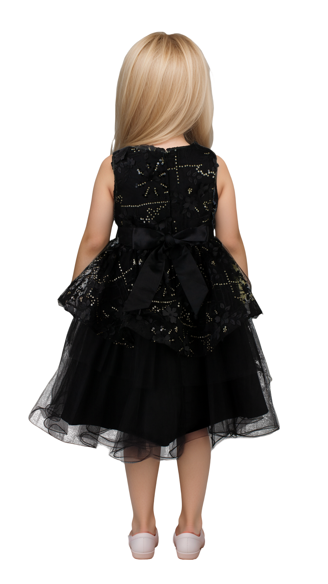 Vestido Infantil Negro Sin Mangas con Flores 3D Tallas 2-12