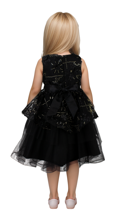 Vestido Infantil Negro Sin Mangas con Flores 3D Tallas 2-12